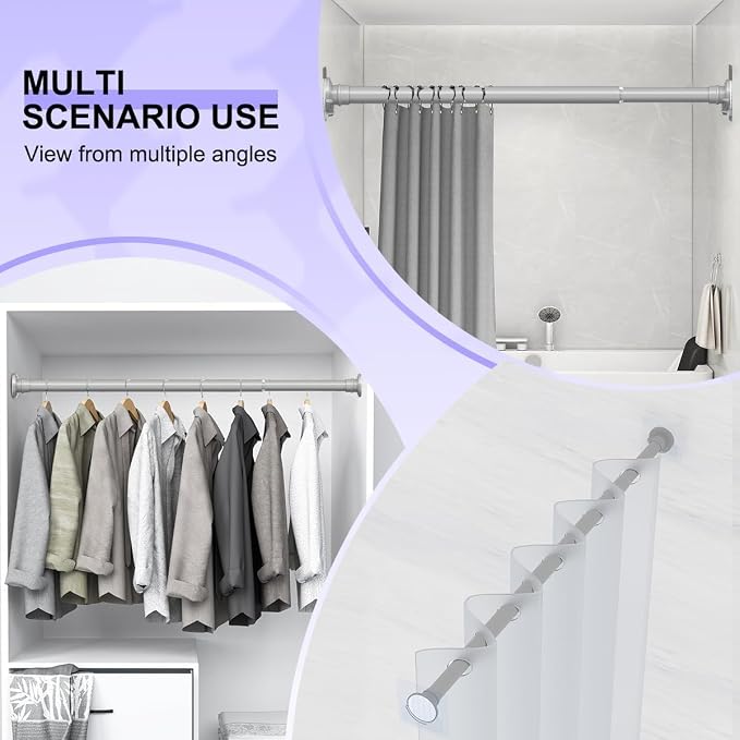 18–32 Inch Small Shower Rod – Adjustable Spring Tension Curtain Rod, No Drilling, Rust-Resistant Gray Short Rod for Windows, Closets, or Bathrooms