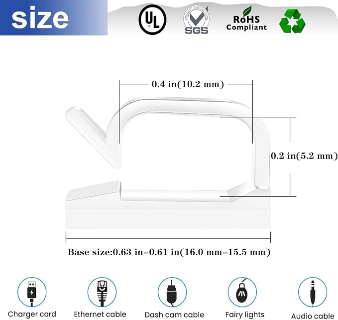 Cable Clips，50PCS Electrical Cord Management Adhesive Cable Wire Clip Wire Clips wall，Used for Cars, Offices, and Homes Cable Clips Cord Organizer (Transparent)