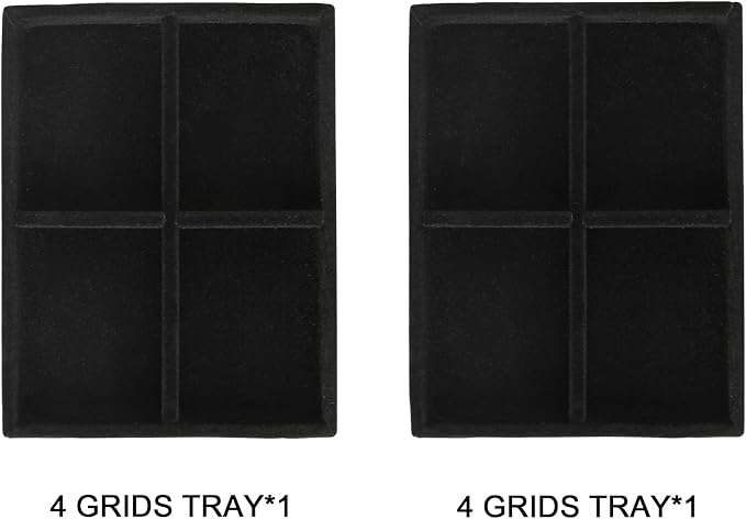 Frebeauty Small Jewelry Trays for Drawer,2 Pack 4 Grid Earring Organizer | Jewelry Display for Rings Stud,Jewelry Box Inserts,Drawer Inserts,Adjustable Dividers,Earring Organizer,Stackable,Mini Size