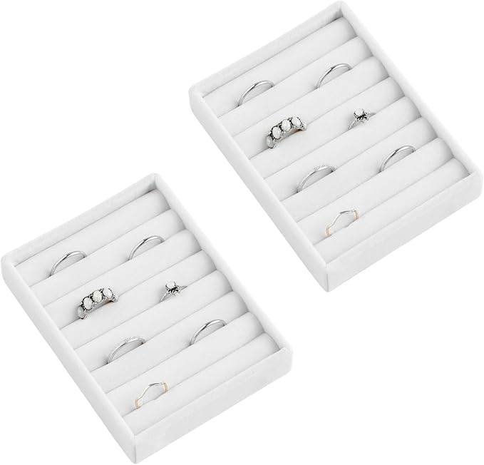 Frebeauty Small Jewelry Trays for Drawer,2 Pack 7 Slots Ring Organizer | Jewelry Box Inserts,Drawer Inserts,Vanity Drawer Organizer,Mini Size,Compact Ring Holder,Stackable Ring Tray