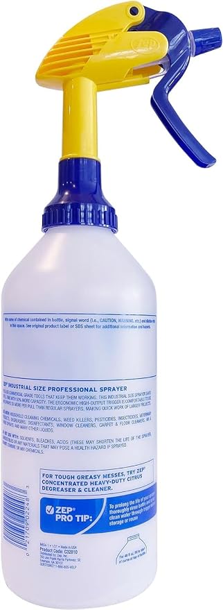 Zep Industrial Sprayer Bottle - 48 Ounces C32810 - Up to 30 Foot Spray, Adjustable Nozzle (Pack of 2)