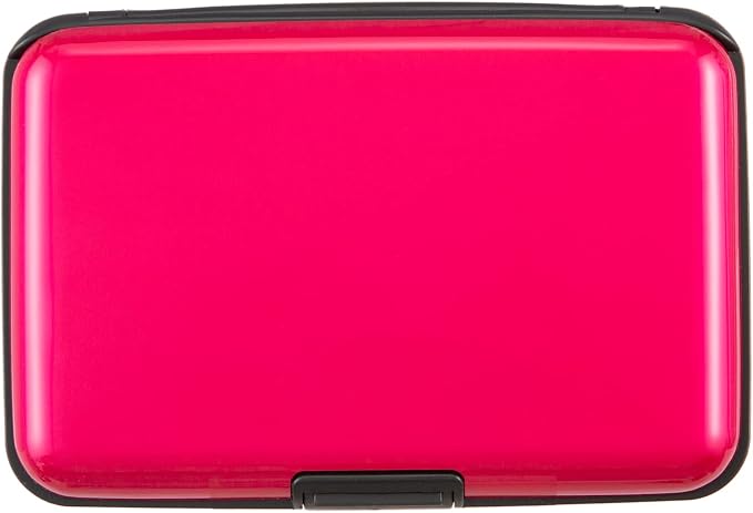 Credit Card Holder, RFID Blocking Metal Card Wallet for Women Men Slim ID Card Holders Protector Aluminum Business Hard Case (Pink)