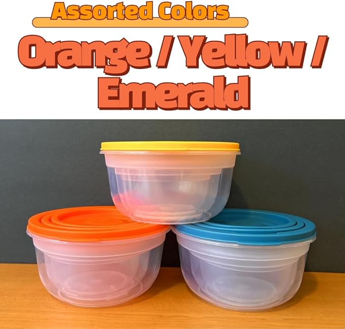 6-Piece Food Storage Containers with Lids, BPA Free, Microwave, Freezer, and Dishwasher Safe, Stackable, Assorted Colors (3, Round)