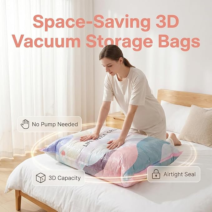 No-Pump Large Vacuum Storage Compression Bags, 2026 Upgrade Heavy-Duty Reusable Jumbo Cube Vacuum Seal Bags 28 Inch Space Saving Organizer for Off-Season Bedding Pillows Clothes