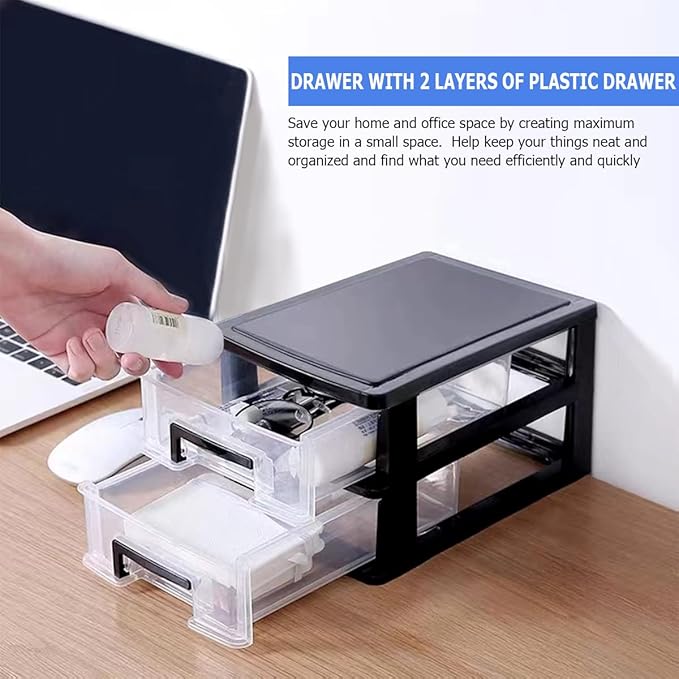 2 Tier Plastic Drawer Organizer Storage Box for Desk, Cosmetics, Jewelry, Office Supplies, Home Organization (8.46" x 5.9" x 5.11")
