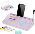 DOLLAR BOSS 12''x7'' Glass Desktop Whiteboard Small Dry Erase Board with Storage Drawer Computer Keyboard Stand Desk Organizer Office Accessories School Supplies with 4 Markers, Purple