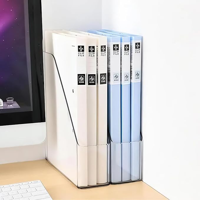 2 Pack Vertical File Holder Clear PET Desk Organizer and Storage Bins Holding for Magazines Binders Notebooks Envelopes File Organizer for Desk Multi-Purpose Plastic Document Organizer Work Desktops
