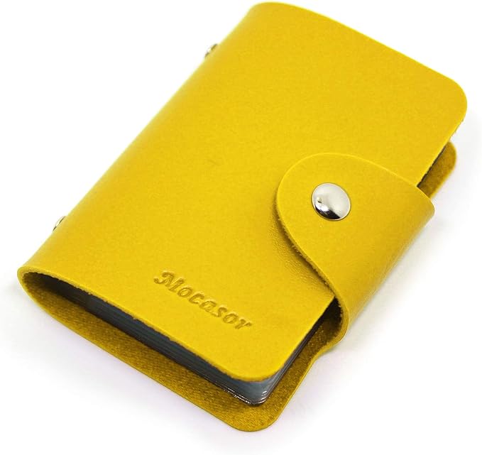 Soft Leather Credit Card Holder for Men & Women Bank Card Case with 24 Durable Plastic Insert Slots Slim Pocket Wallet ID Card Organiser Business Card Case Purse (Yellow)