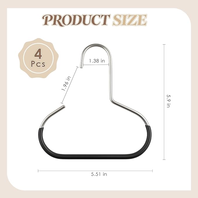 Purse Hanger, Small Metal Purse Handbag Hooks with Rubber Coated for Closet, Black, 4 Pcs