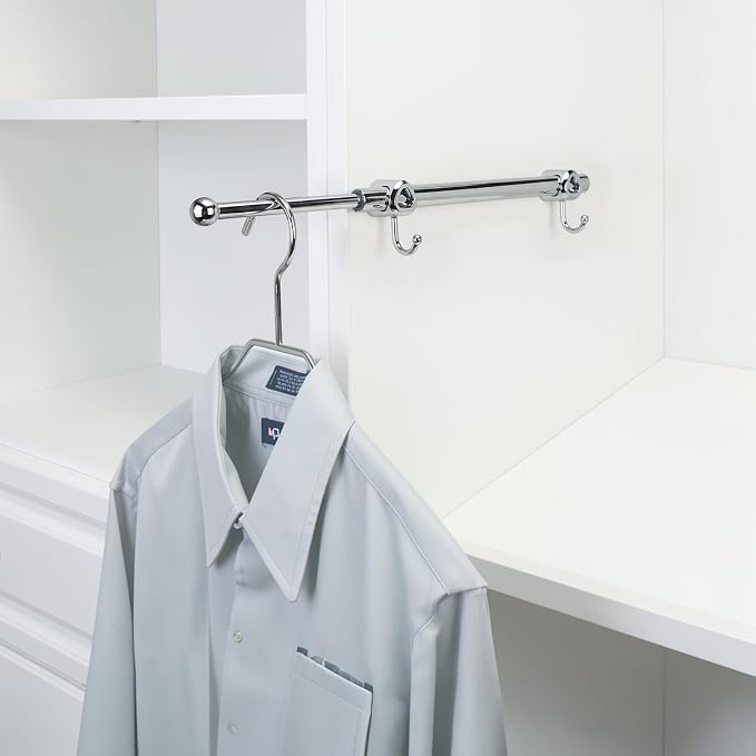 Valet Rod for Closet Pull Out with Hooks, Easy To Install (Chrome, 12 Inch)