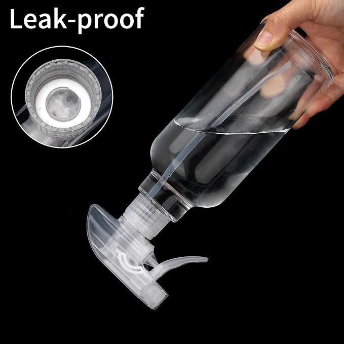 Cosywell Glass Spray Bottles 16.9oz/500ml 2 Pack Clear Empty Spray Bottle | Mist/Stream Heavy Duty, Water Spraying Bottle, for Cleaning, Cooking Solutions, Hair Care, Including a funnel and two lid
