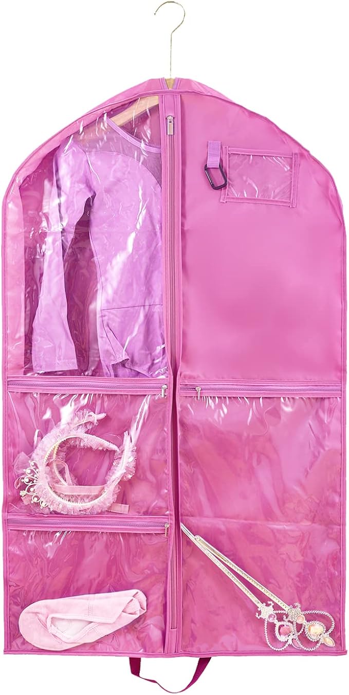 Waterproof Hanging Garment Bag,40 inch Garment Bags for Hanging Clothes,Garment Bags for Travel Storage,Dance Clothes Bag,Kids Garment Bag for Dance Costumes,Sports,Theatre,Beauty Pageants (Pink)