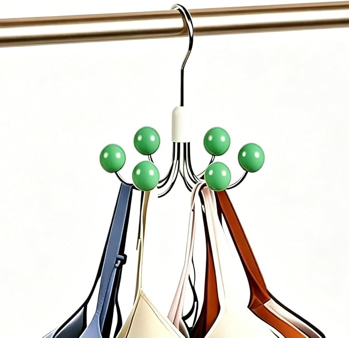 1 Pack 360° Swivel Hoodie Hangers with 6 Cedar Balls, Closet Organizer for Bra, Scarves, Belts, Purse & Accessories Storage-Green