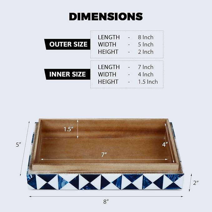 Handicrafts Home Blue and White Decorative Storage Box with Lid– Coffee Table Storage Box, Handmade Resin Inlay Wooden Box, Remote Control Holder, Decorative Organizer, Keepsake & Jewelry Box - 8x5x2