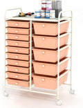 Moccha 15-Drawer Rolling Storage Cart - Under Desk Storage Drawers with wheels for Craft Art Supply Paper Salon, Scrapbook Paper Tools, Mobile Utility Cart for Classroom (15 Drawers, Peach)