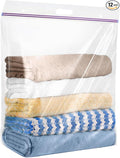 10 Gallon Jumbo Storage Bags with Handle, Pack of 12, 24 x 24 Inch Clear Plastic Heavy Duty Ziplock Handy Storage Bag, Resealable Extra Large Huge Zipper Storage Bag for Linens, Clothes, 3 Mil Thick