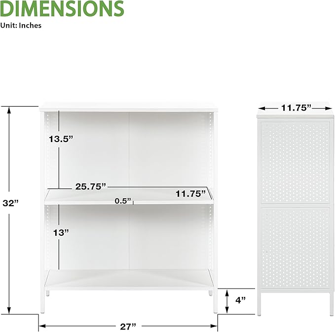 OSP Home Furnishings Ace Contemporary Modern Storage Bookcase with Shelves, 2 Shelves, White Finish