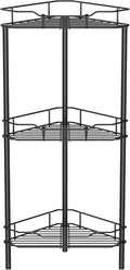 HuggieGems 3 Tier Floor Standing Corner Shower Caddy Organizer Shelf with Hooks, Bathroom Shelves Stand Rack, Black