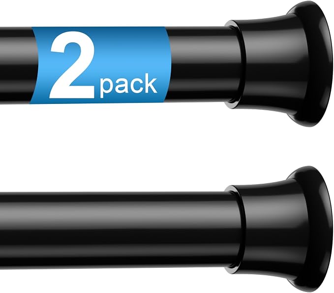 Spring Tension Rods 24-46 Inch, 2Pcs Black Adjustable Tension Curtain Rod, Spring Curtain Rods No Drilling Expandable Pressure Spring Tension Rods for Curtains, Closet, Kitchen, Doorway