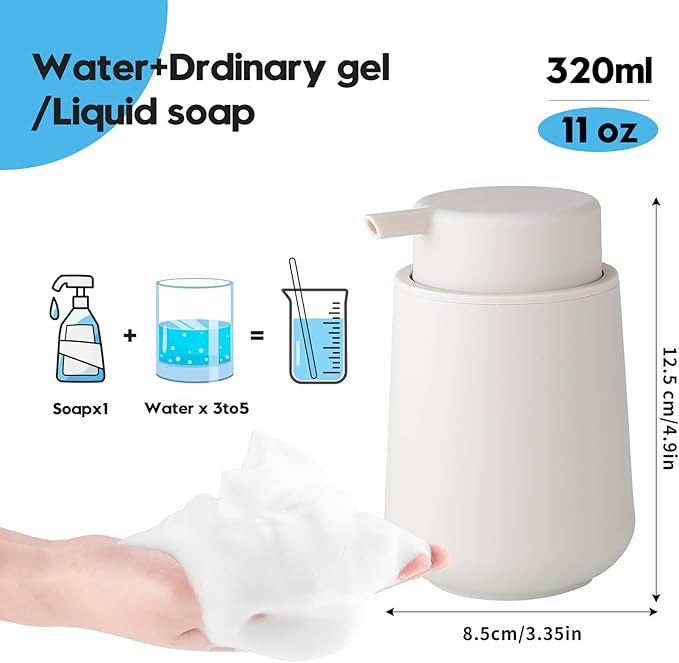 YAUKPH Matte Beige Foaming Hand Soap Dispenser Plastic 11 oz - Modern Minimalist Style for Bathroom & Kitchen Countertop Refillable