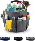 Foldable Cleaning Caddy with Handle 17L Large Cleaning Supplies Organizer 600D Oxford Portable Bucket Basket with 6 Pockets for Home Bathroom Garden Garage - Gray