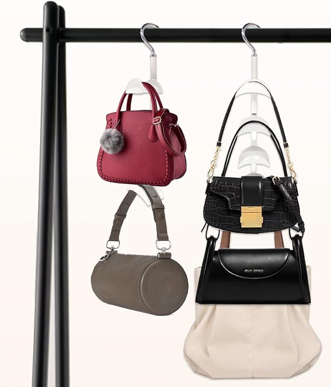 Purse Hanger for Closet, Rotating Purse Organizer for Closet White Purse Holder Purse Hooks for Organizer Storage Purses Tote Bag Handbags Scarf Belt