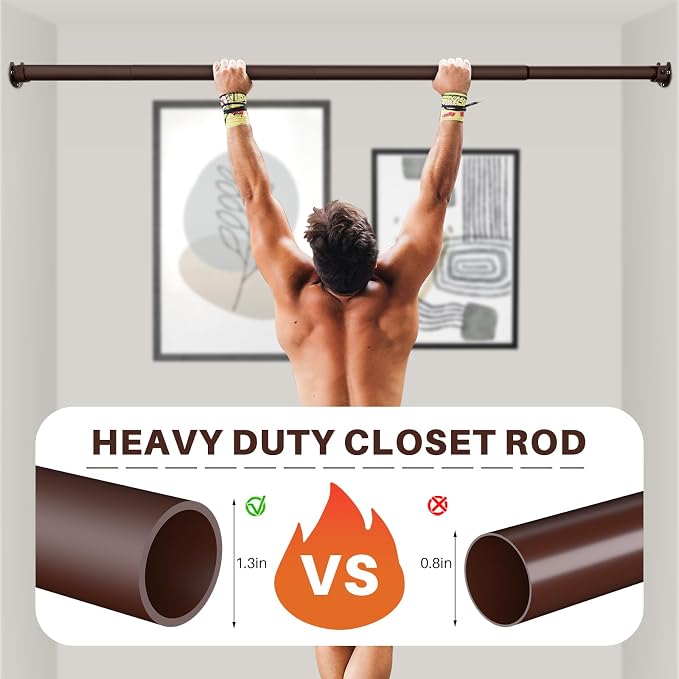 SUTINE Closet Rod - Closet Rods for Hanging Clothes, 17 to 38 inch Adjustable Closet Hanging Rod, Heavy Duty Clothes Rod Clothing Bar, Closet Poles for Hanging Clothes for Wardrobes, Shower Curtain