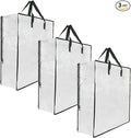 3 Pack Clear Storage Bags with Zipper and Handles, Blanket Bags For Closet Storage, Moving and Packing Supplies for College, Underbed Storage Organizer for Clothes Pillow Bedding Christmas Wreath
