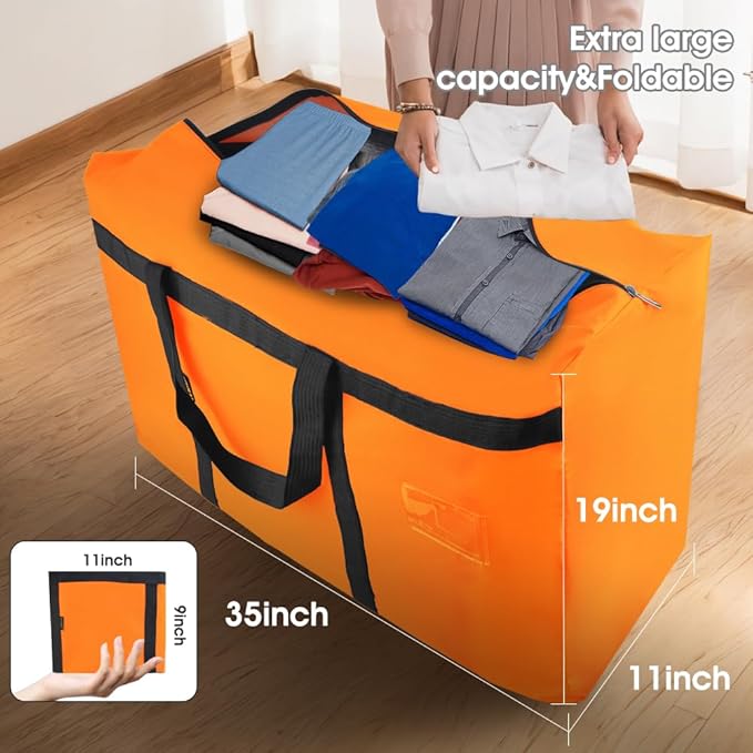 CIVJET 6 Pack Extra Large 90L Heavy Duty Moving Bags with Zippers and Handles - College Packing Bags for Clothes, Storage, Camping Essentials (Orange)