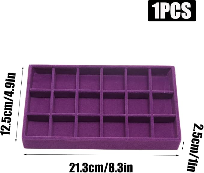 Velvet Jewelry Trays for Drawers, Purple Stackable Jewelry Drawer Organizer Inserts, Ring Earring Necklace Bracelet Holder Organizer Storage Display Tray with Removable Dividers, 18 Grids
