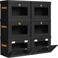 Homsorout Medium Fabric Storage Bins - Closet Shelf Organizer with Open Window, 6 Pack Closet Baskets for Shelves, Stackable Decorative Boxes for Home, Dorm, Black, 13.7" x 9.8” x 9.8"