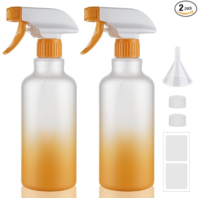 16.9oz/500ml Plastic Spray Bottles 2 Pack, Adjustable Mist Stream | Heavy Duty refillable spray containers for plant care, hair mist and household cleaning