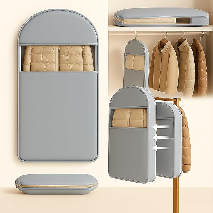 Space Saving Hanging Garment Bag with Self Compression Zipper, Suit Cover Bags, Heavy Duty Jackets & Parkas Storage, Dust Cover, Closet Organizer for Storage (Gray,XL)