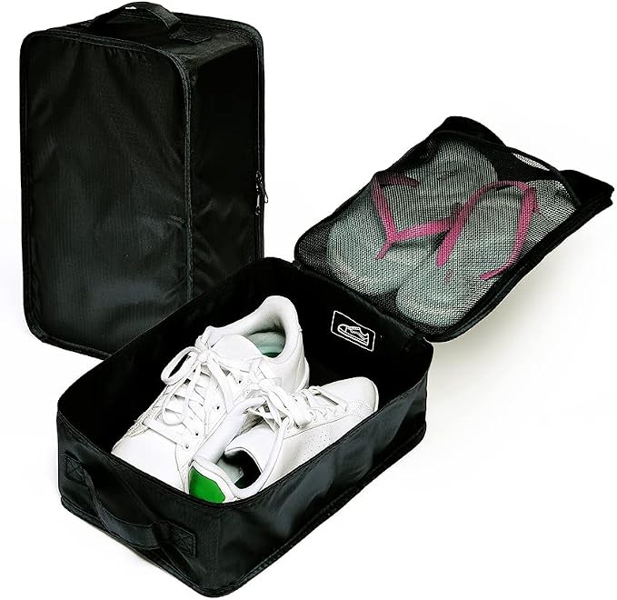 Travel Shoe Bags, Foldable Waterproof Shoe Pouches Organizer-Double Layer (2+2 Black Shoe Bags)