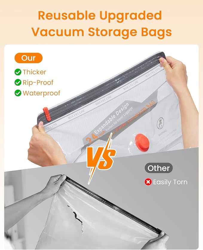 Vacuum Seal Bags for Clothing Travel with Rechargeable Cordless Pump, 15 Pack Compression Space Saver Bags for Packing, Luggage and Seasonal Storage