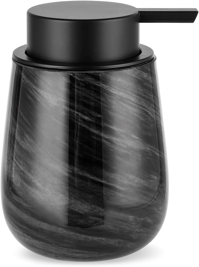 Marble Glass Foaming Hand Soap/Lotion Pump Dispenser, Refillable for Kitchen and Bathroom Countertop (Black)