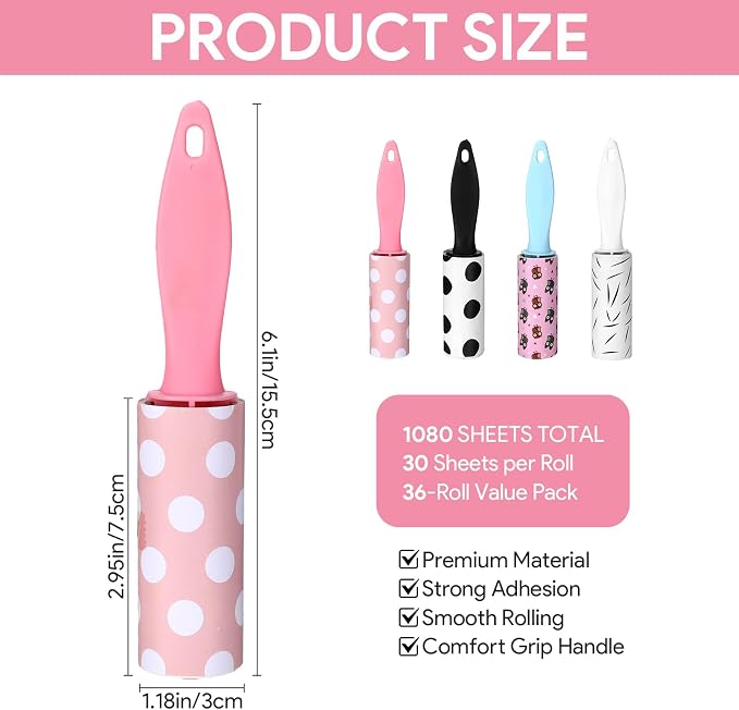 36 Pcs Mini Lint Roller for Clothes Travel Size, Travel Lint Roller for Clothes, Pet Hair, Furniture and Car Compact, Small Lint Remover Sticky Pet Hair Removal Tool for Travel