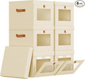 Homsorout Storage Bins with Lid – Closet Organizer with Side Opening and Clear Window, Foldable Stackable Fabric Basket for Clothes, Home, Office - 13.77" x 11.8" x 9.8", 6 Pack, Beige