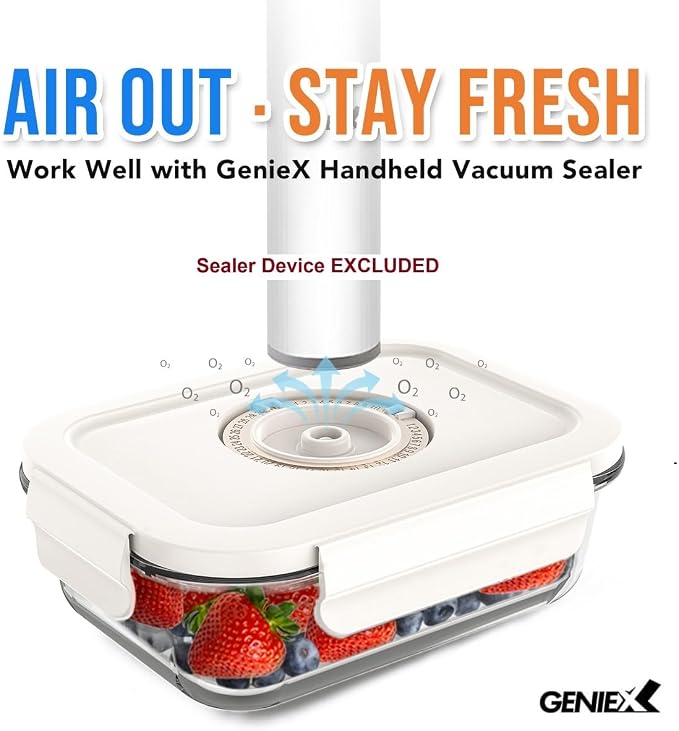 Glass Vacuum Seal Containers Set (S/M/L) | Work with Handheld Vacuum Sealer