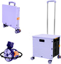 FELICON SELORSS Foldable Utility Cart Folding Portable Rolling Crate Handcart with Durable Heavy Duty Plastic Telescoping Handle Collapsible 4 Rotate Wheels for Travel Shop Move Luggage Office(Purple
