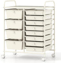 COSTWAY 12 Drawer Rolling Storage Cart, Utility Cart with Metal Frame | Mobile Art Supply Craft Organizer, Multipurpose Storage Organizer for Paper, Office, School Teacher, Classroom, White