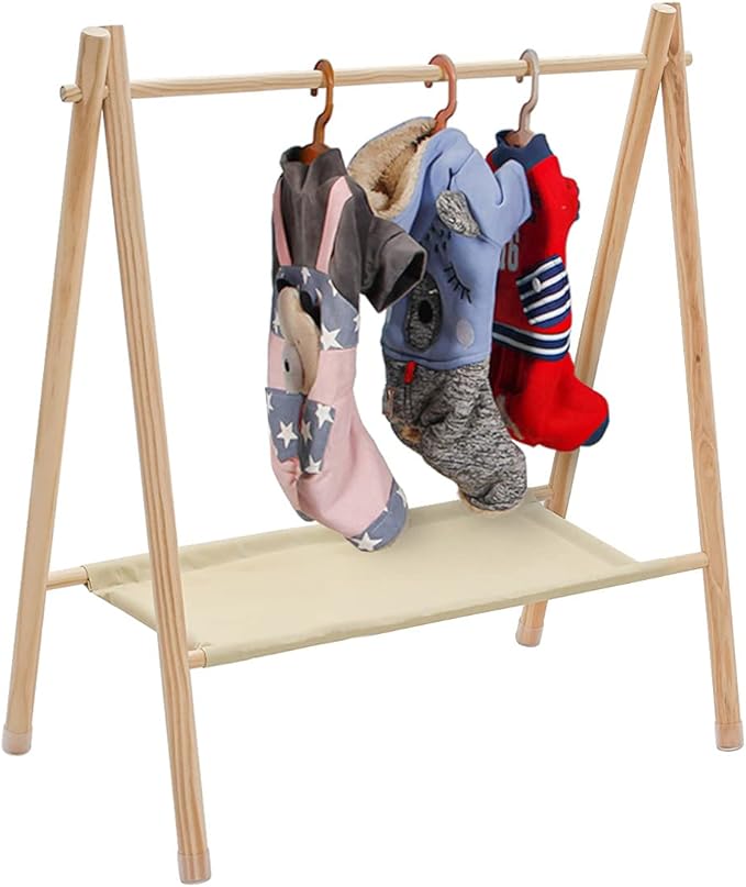 Garment Rack for Pets/Dolls/Baby, Hanger Rack, Dress up Storage, Clothes Organizer, Wooden (Beige, Large)