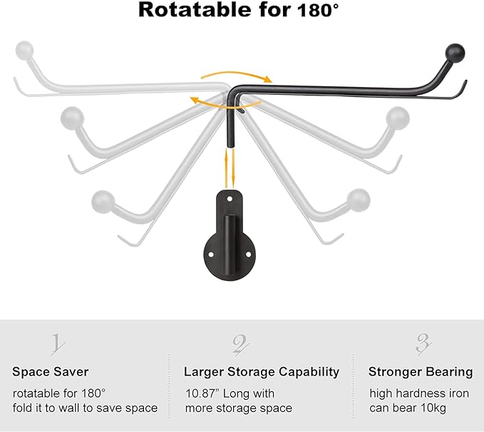 Mkono Wall Mounted Drying Rack Laundry Hook with Swing Arm Valet Rod 2 Pack | Black, Laundry Room Organization, Space Saving, Foldable, Easy Install, Wall Clothes Hanger, Closet Bathroom Bedroom Organize
