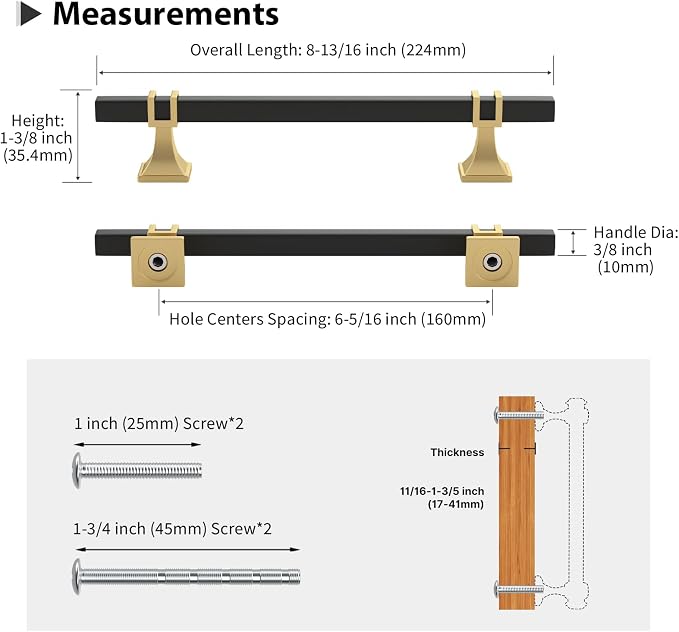 30 Pack 6-1/4 Inch Cabinet Pulls Black and Gold Cabinet Handles Kitchen Cabinet Handles, Black Dresser Drawer Pulls Kitchen Cabinet Hardware