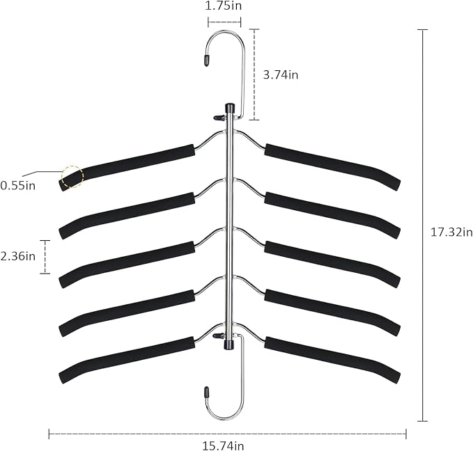 Space Saving Clothes Hangers – 5-in-1 Shirt & Coat Hangers with Non-Slip Foam, Stainless Steel Tiered Closet Organizer for Sweatshirts, Hoodies, Sweaters, T-Shirts – 4 Pack by ZNBEN