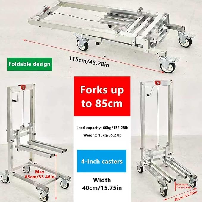 Manual Lift Trolley,60KG high Load Capacity,Foldable Cargo Crane,Lightweight Portable Winch Stacker (A)