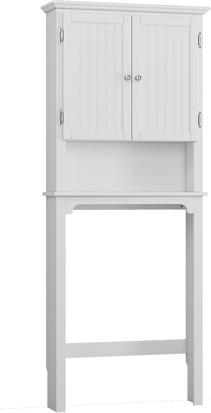 UTEX Over The Toilet Storage Cabinet, White Bathroom Organizer with Doors | FSC-Certified MDF, Adjustable Shelves, Anti-Tip Bracket, 34'' Toilet Clearance, Hidden & Open Storage for Toiletries, Towels