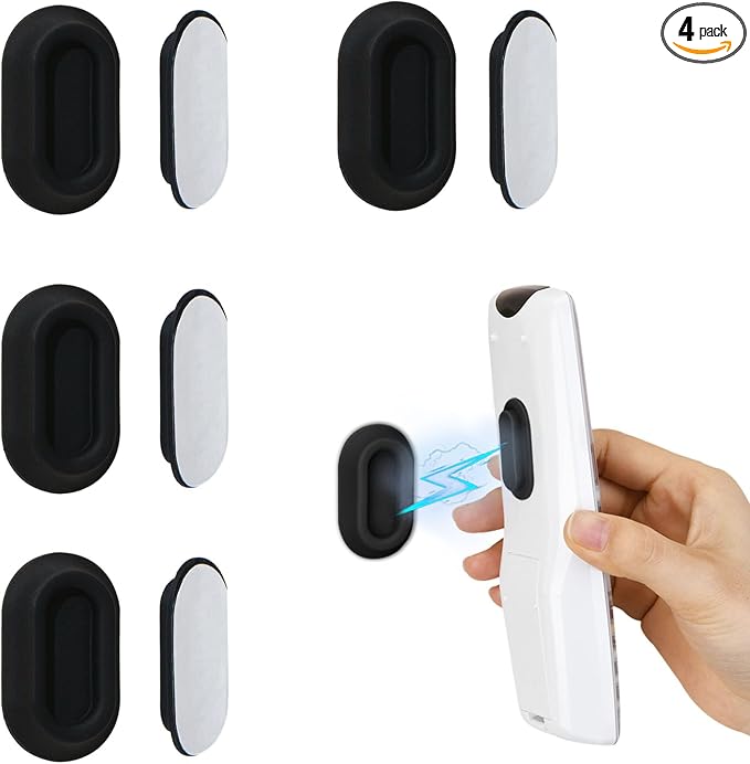 XYOFUN Magnetic Remote Control Holder Wall Mount - 4 Pcs Black | No Drill Self-Adhesive Organizer, For Air Conditioner & TV Remotes, Storage Caddy for Televisions Backside