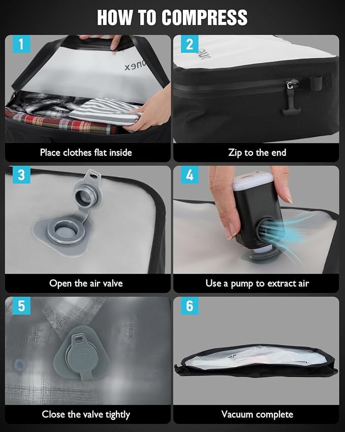 Gonex Vacuum Travel Bags with Pump, Reusable, 1-Pack | Transparent Window, Waterproof TPU, Wide Opening, Built-in Handle, Airtight Valve, Carry-on Compatible