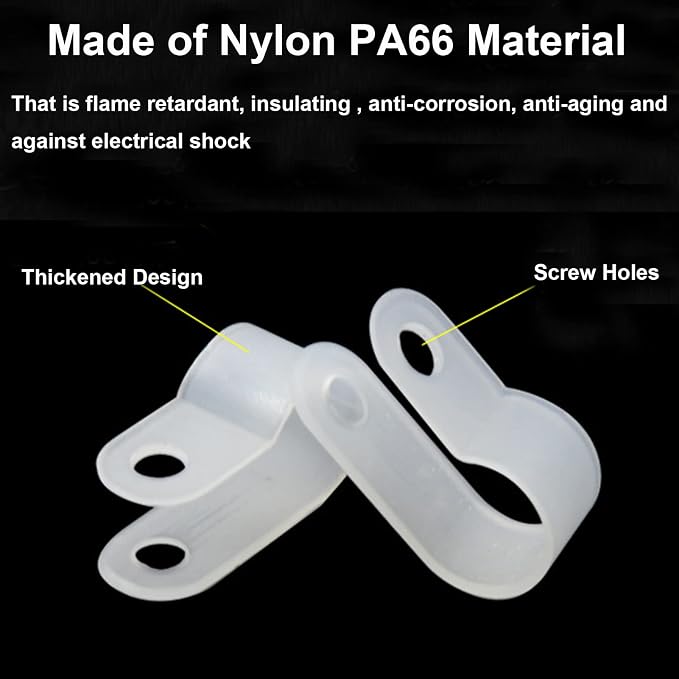 200 Pcs Nylon R-Type Cable Clips, 5/16'' Plastic Fastener Clamp | Nylon durable material, R-Type cable fixing clips, Ideal for household wire management, Office Cable Management